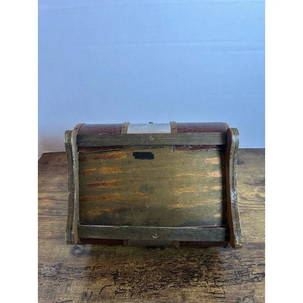 Vintage Treasure Chest Wooden Faux Croc Metal Accent Trinket Box Decorative